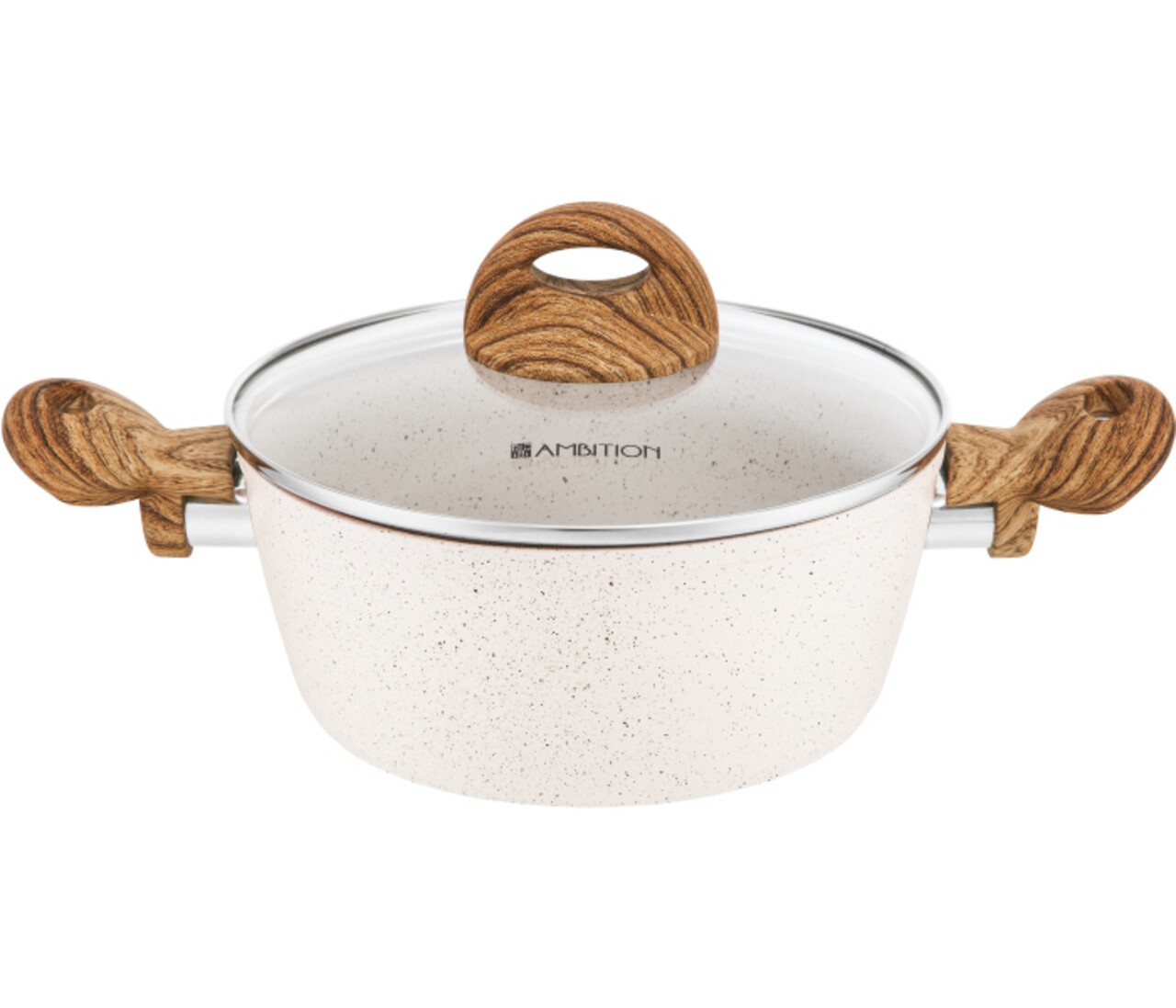 Oala cu capac Ambition Nature, invelis stone effect, 20 cm, 2,2 L, aluminiu, bej - imagine 5